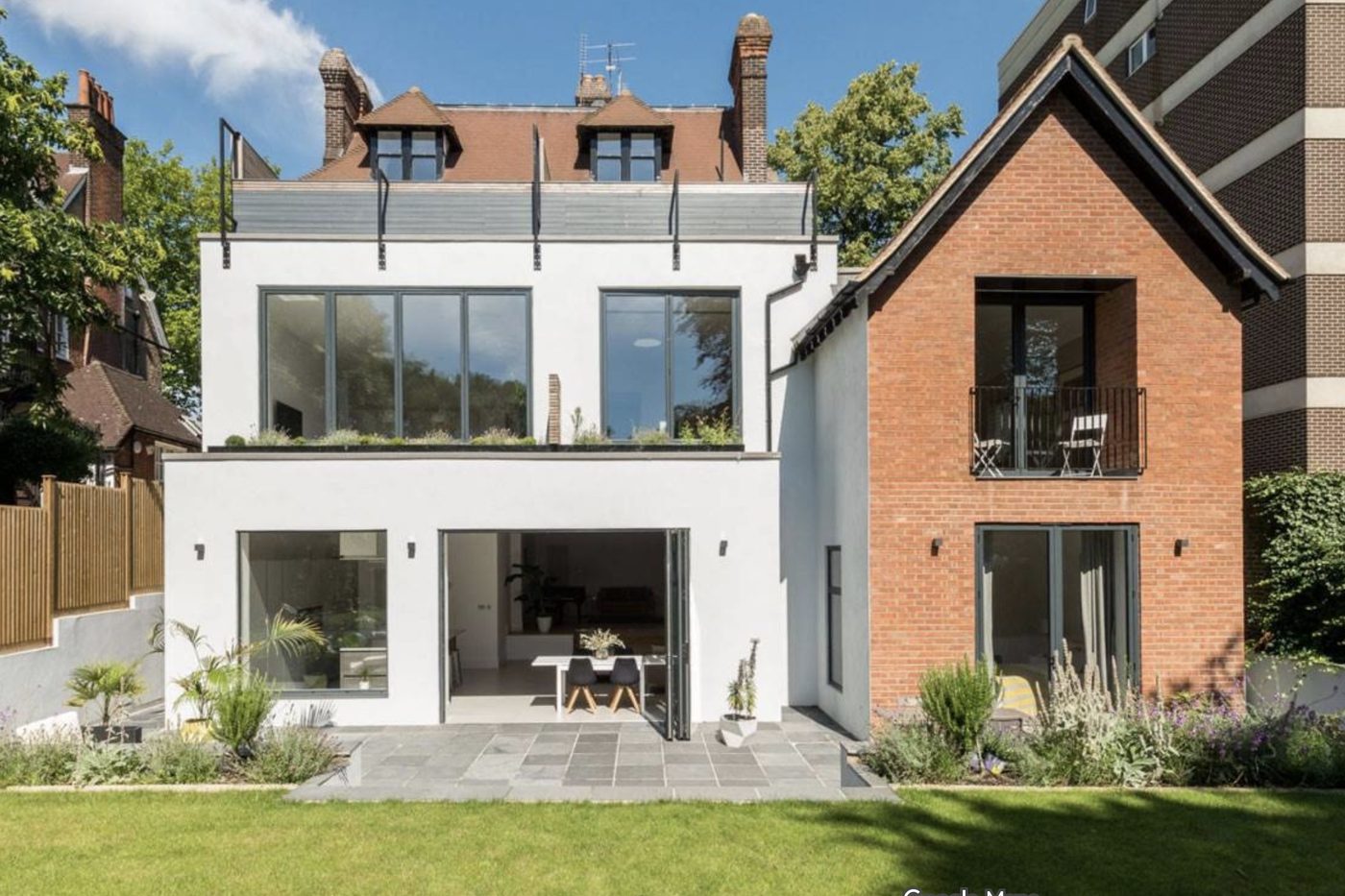 Modern house extension with glass windows