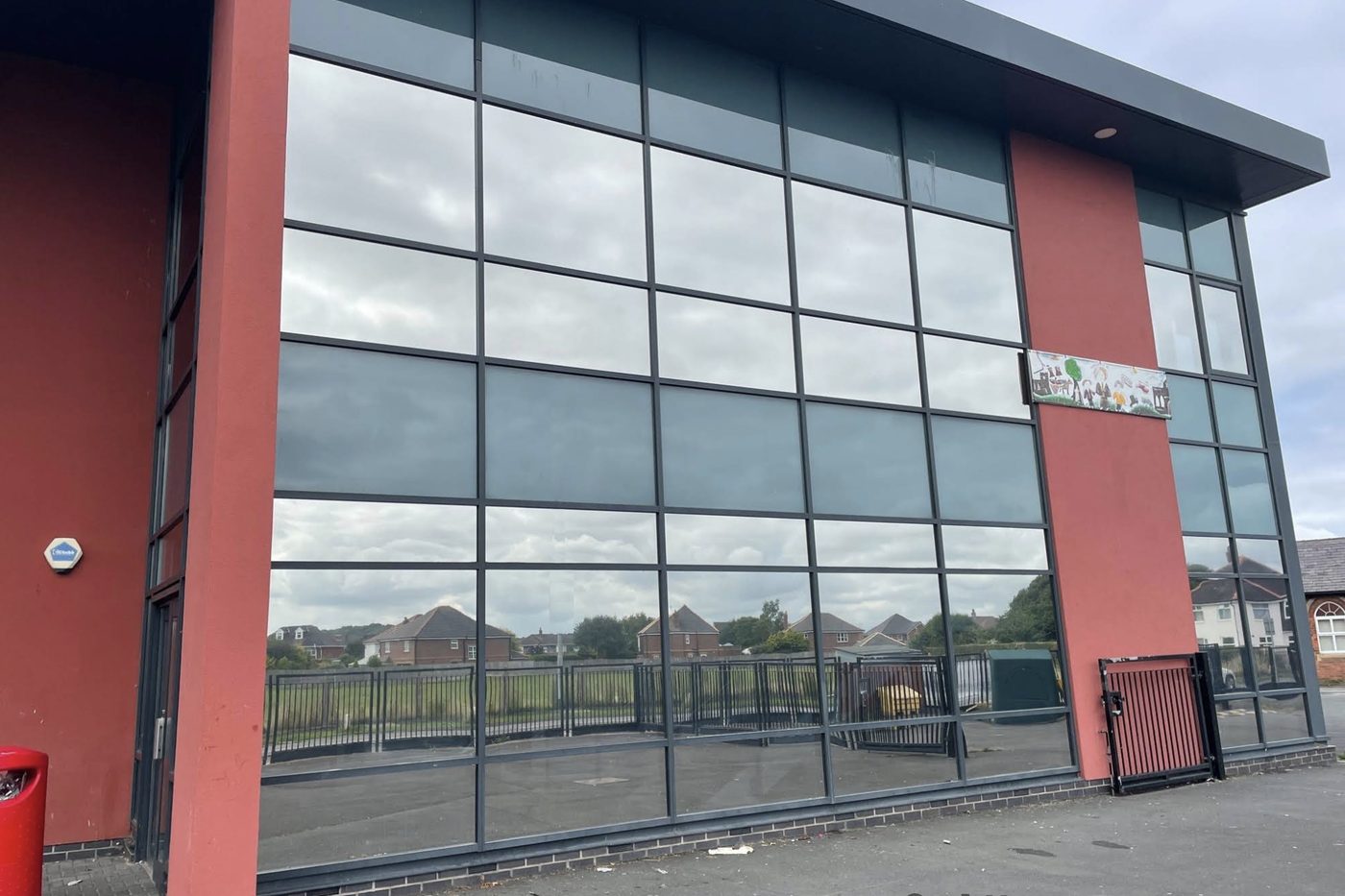 Commercial building with tinted glass windows